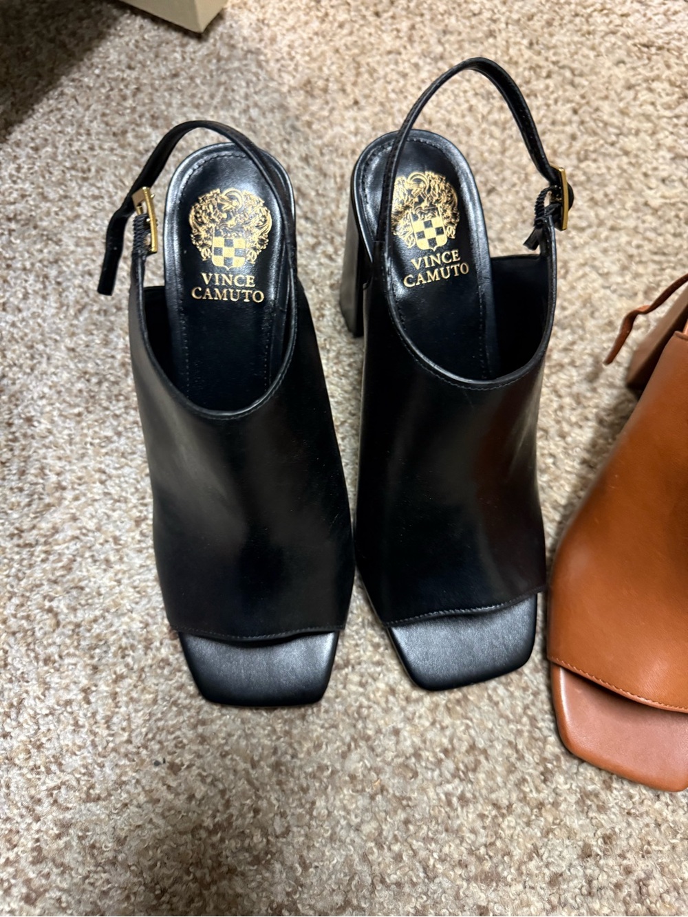 Vince Camuto Black Leather Open-Toe Slingback Heels